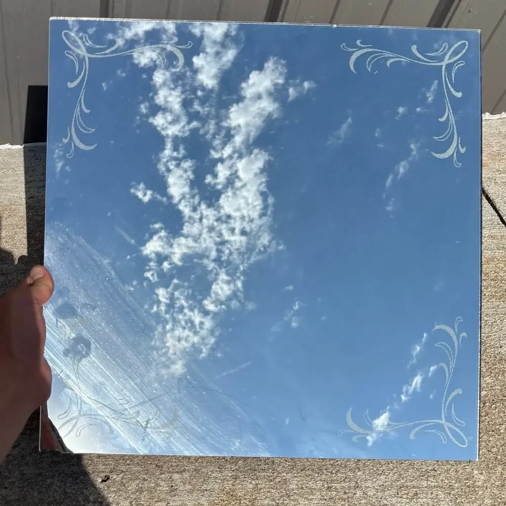 Vintage Etched Frameless Mirror Art Deco Floral Hamilton Glass Wall 18” Square